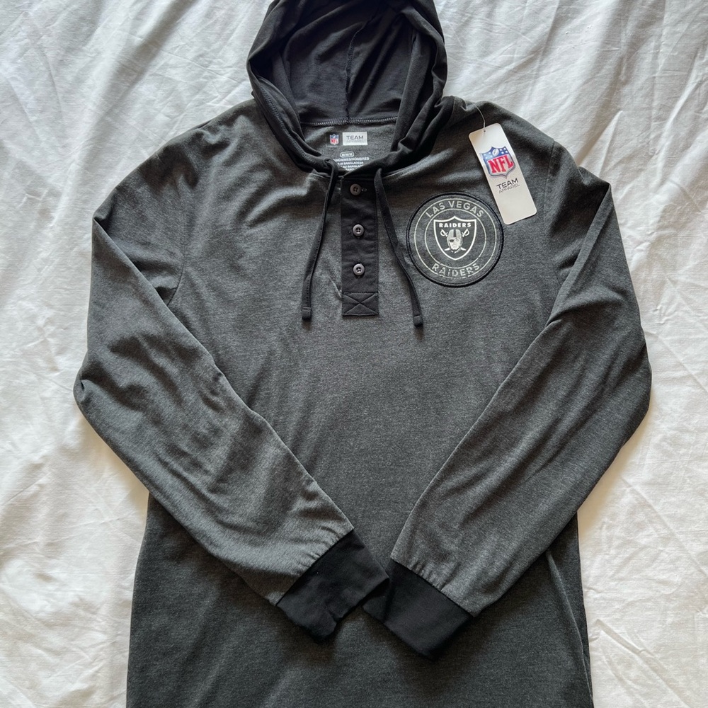Las Vegas Raiders Henley Hoodie Size M NFL Team Black and Gray Hoodie